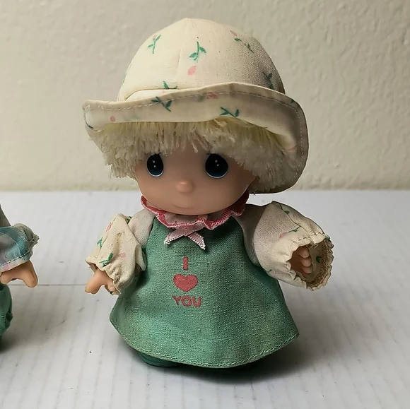 Precious Moments I Love You and Dad Doll Pair in Green Vintage 1988